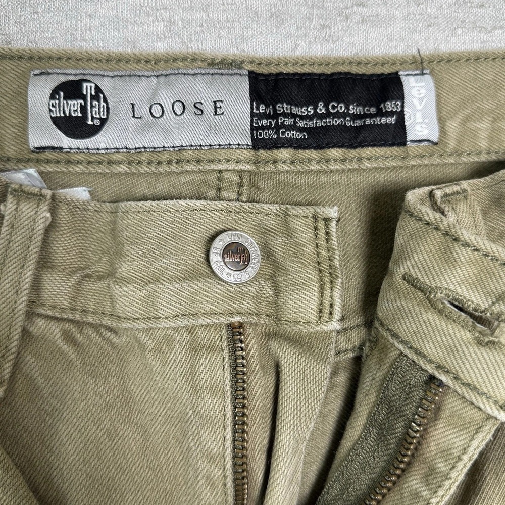 Levi's SilverTab Loose Jeans Womens 29x30 Khaki Green Straight Leg Denim Zip Fly - Picture 3 of 15